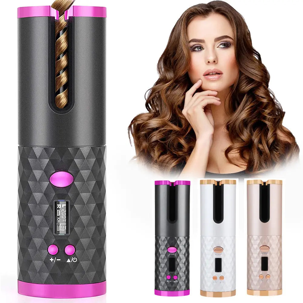 Rechargeable Automatic Hair Curler – Portable Ceramic Styler with LCD Display Trendarium