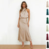 Silk Elegance Drape Halter Dress – Evening & Party Wear Trendarium