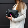 Leather Cosmetic Bag, Black - Medium