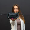 Leather Cosmetic Bag, Black - Small