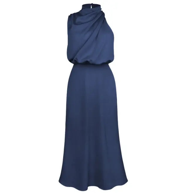 Silk Elegance Drape Halter Dress – Evening & Party Wear Trendarium
