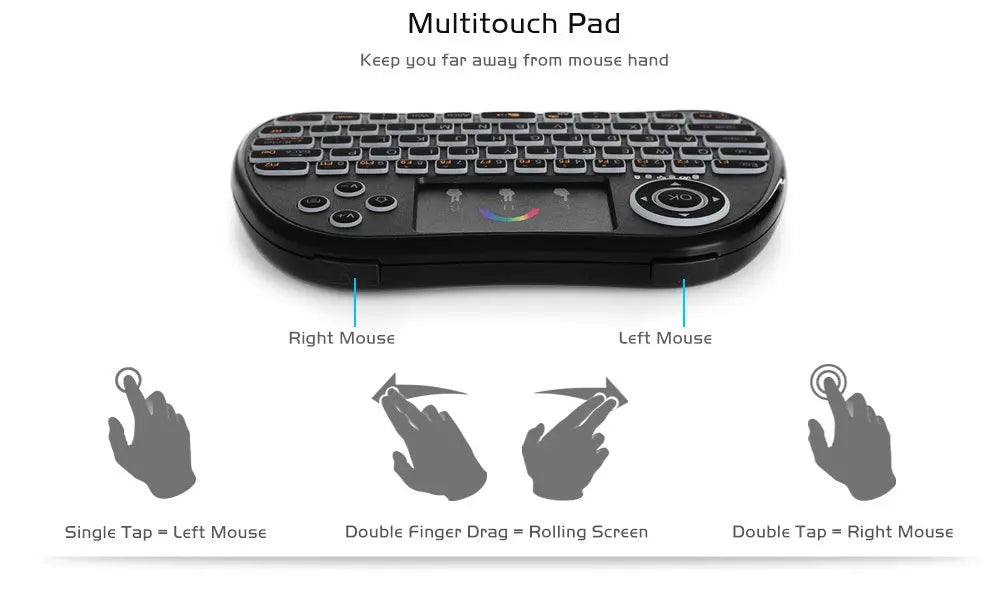 H9 Wireless Backlit Colorful Touch Remote Control Keyboard Trendarium
