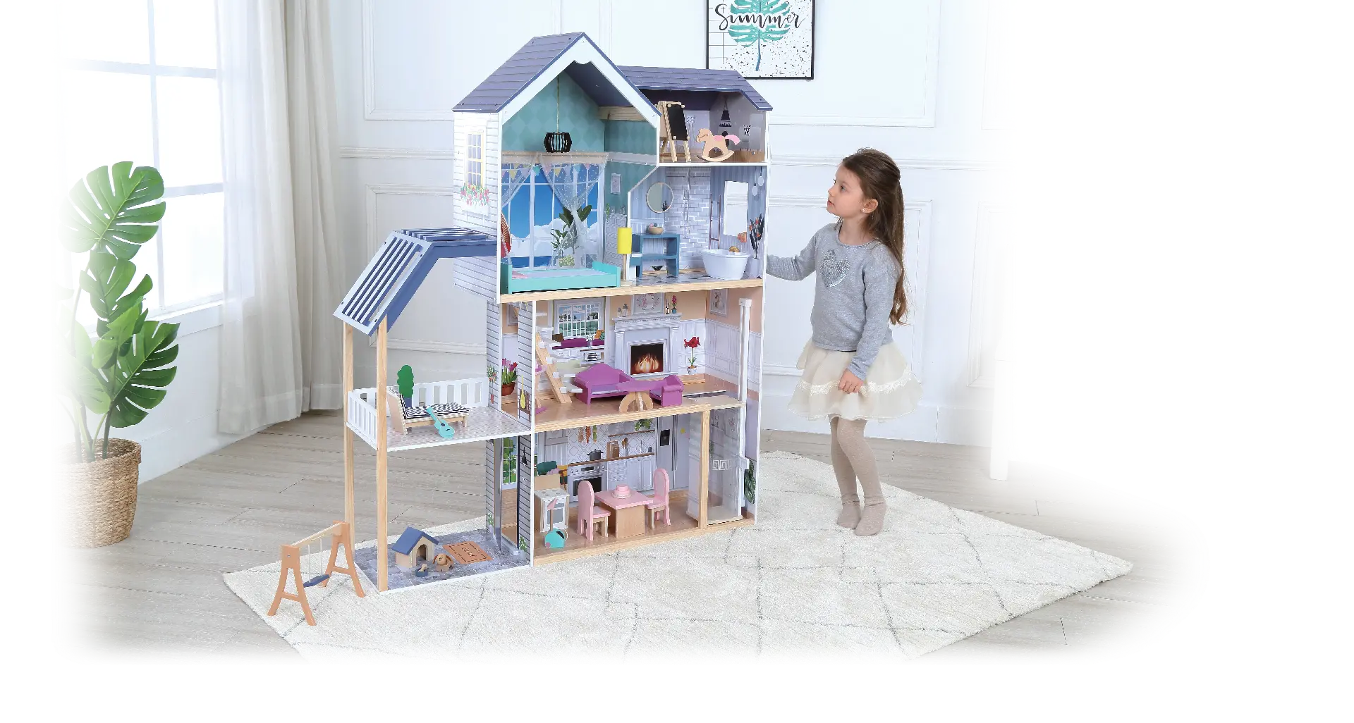 Wooden Dollhouse Crystal with LED Lights