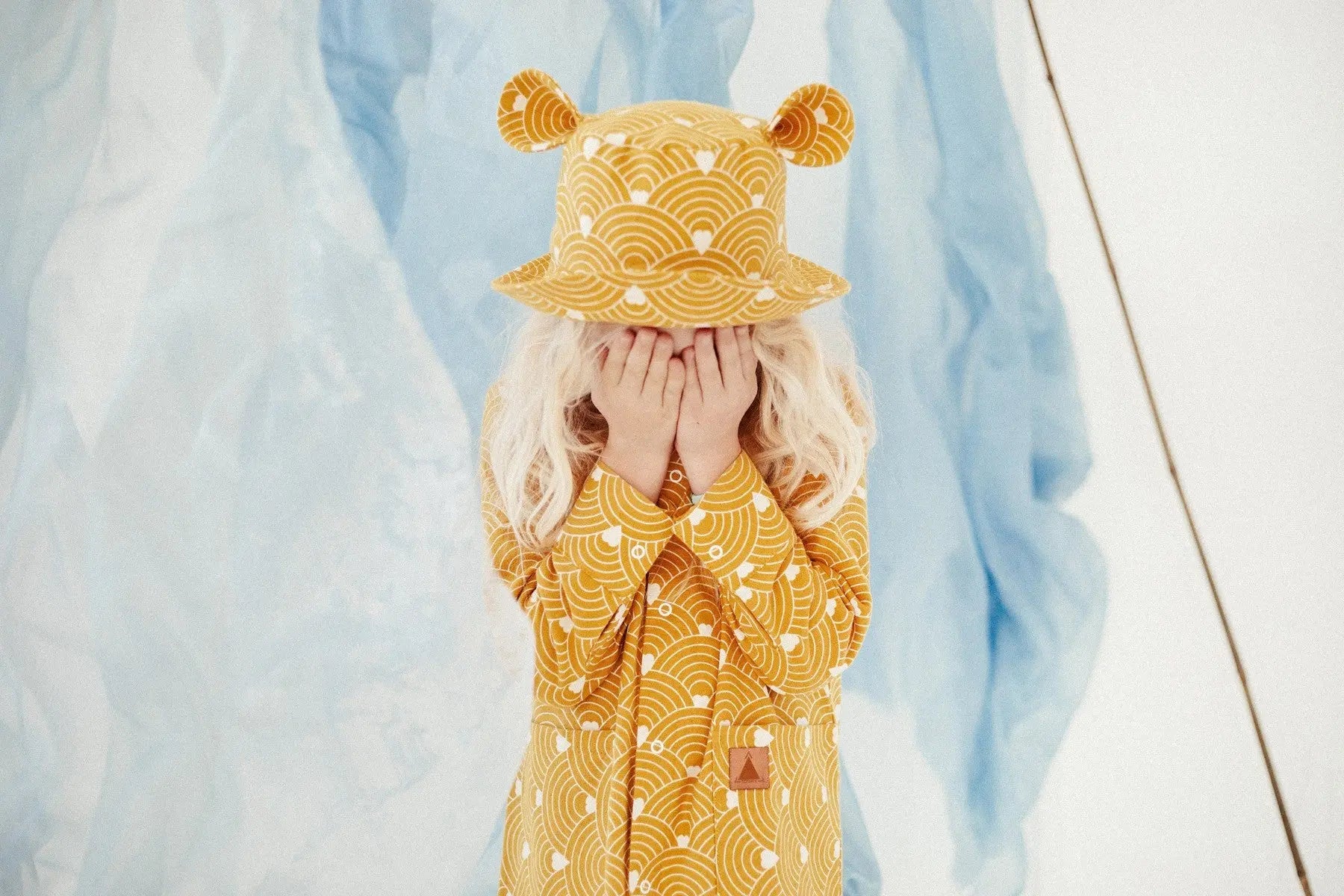 Kids Hat with Ears - Waves on Mustard