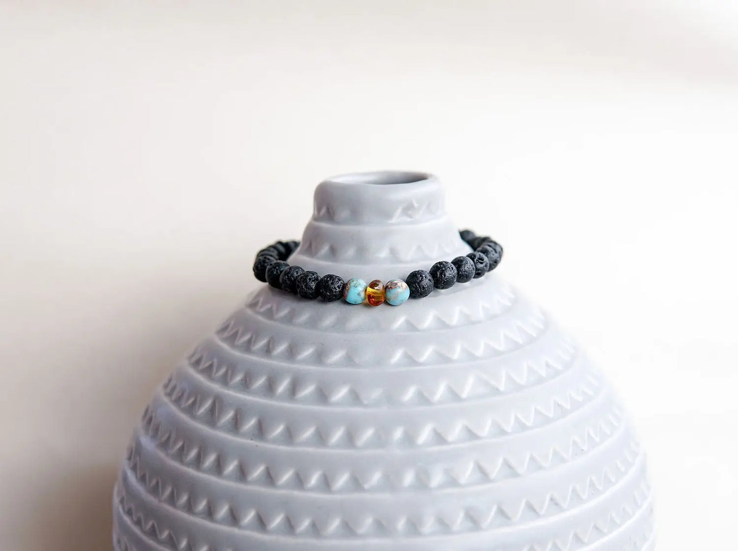 Lava Stone Bracelet with Amber and Turquoise