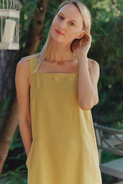 Linen Fugue Dress - Lemon Curry