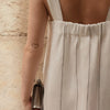 Linen Fugue Dress - Milk White with Grey Stripe