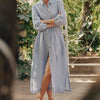 Linen Rhapsody Dress - Blue White Stripes