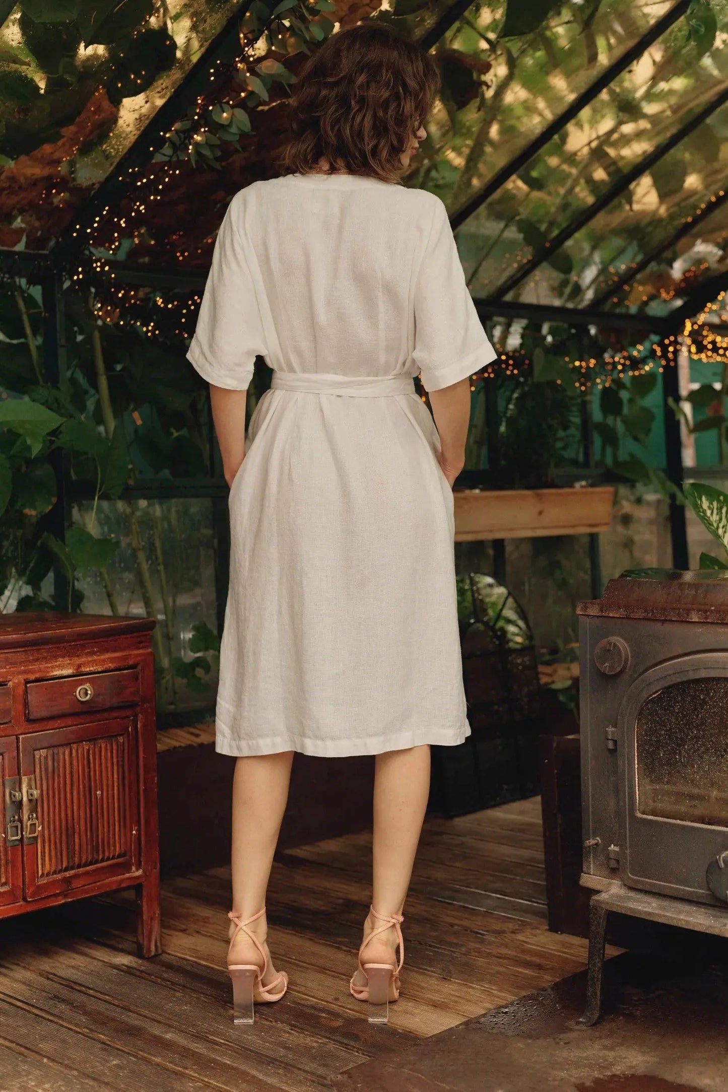 Linen Vine Dress - Optical White