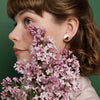 Porcelain Round Stud Earrings - Pink and Gold
