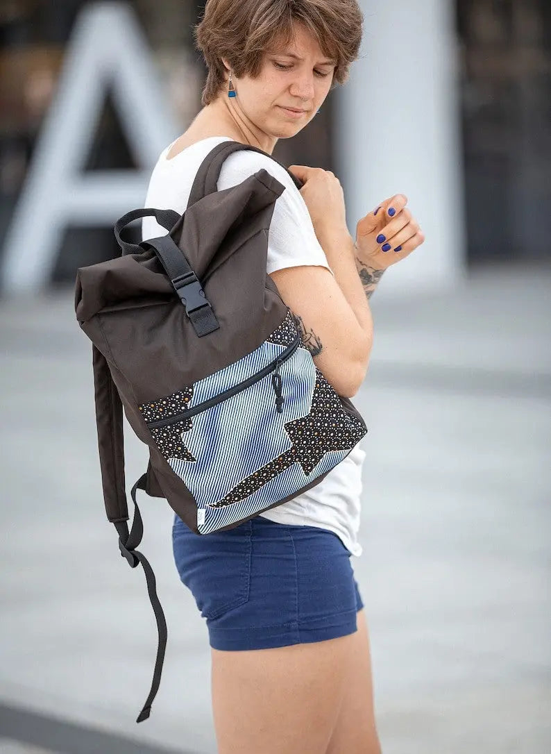 Waterproof Rolltop Backpack - Orange Pattern