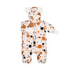 Winter Jumpsuit with Teddy Lining for Babies and Kids - Black and Orange Dots
